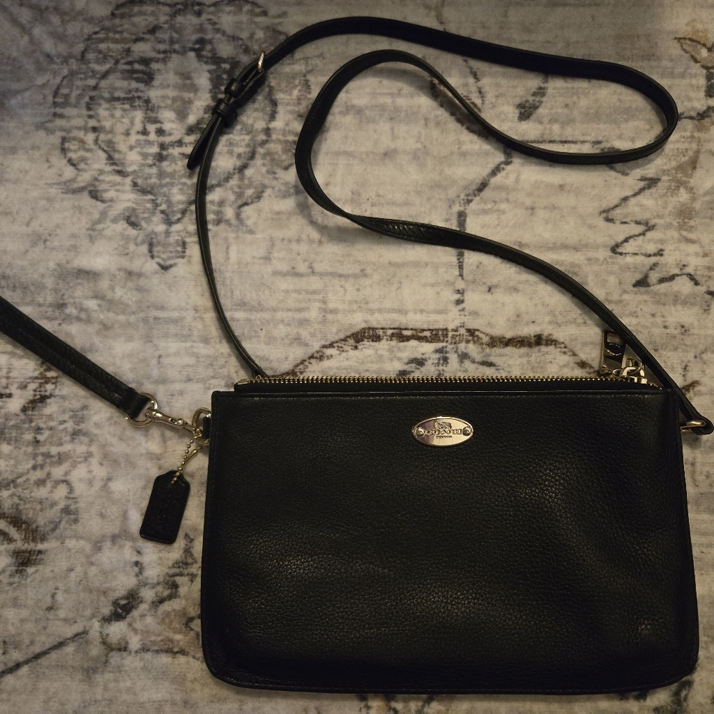 Coach Black Crossbody/Wristlet Bag with Adjustable Strap and Gold Hardware